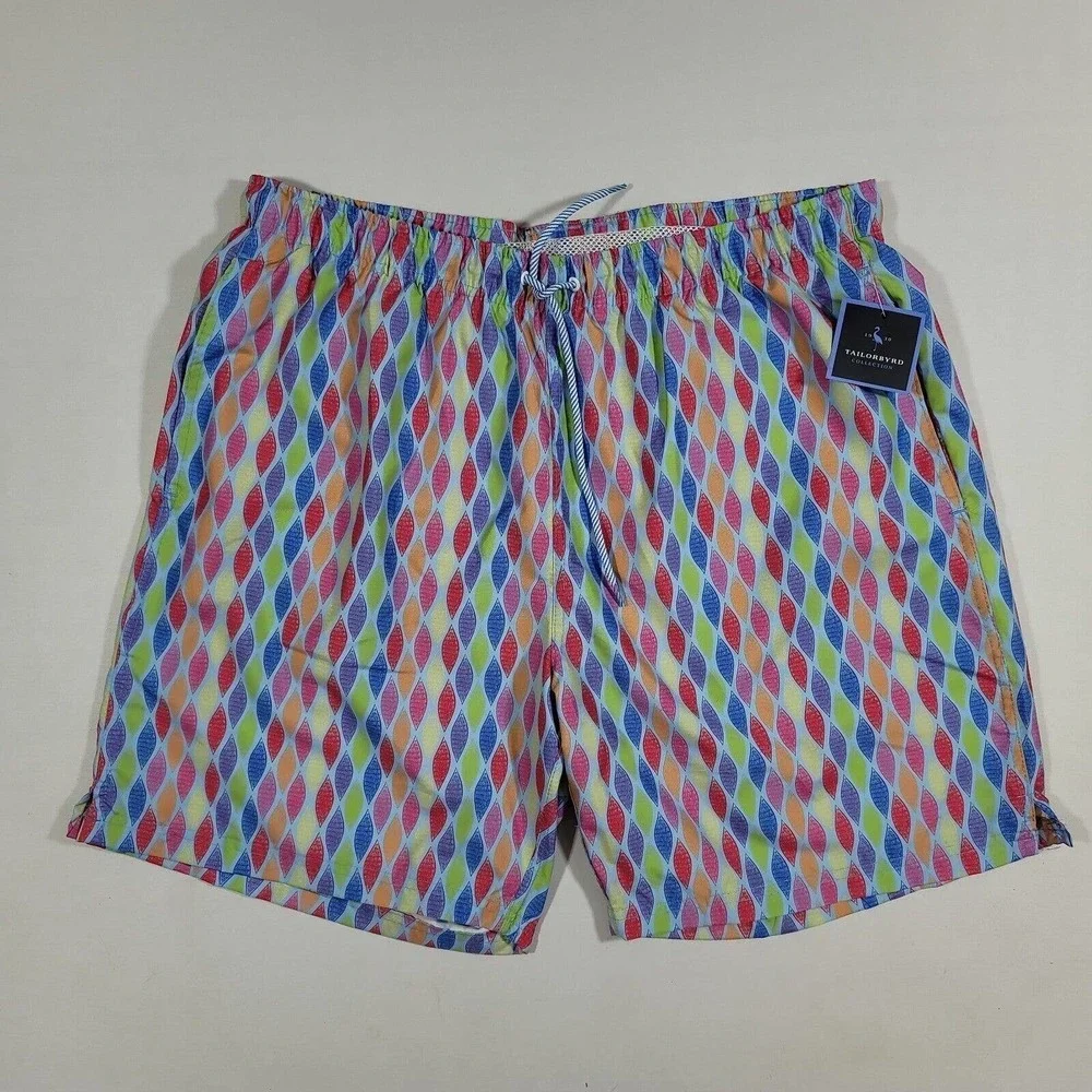 TailorByrd Abstract Patterned Swim Shorts Mens 2XL Blue‎ Red NEW